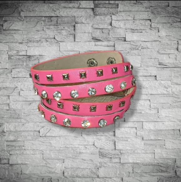 Charming Charlie Jewelry - BUNDLE ONLY! Hot Pink Studded Double Wrap Bracelet  Rhinestones Punk Glam Disco!